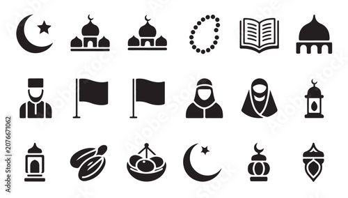 Slika na platnu Religious holiday design elements featuring mosque prayer beads and islamic culture icons