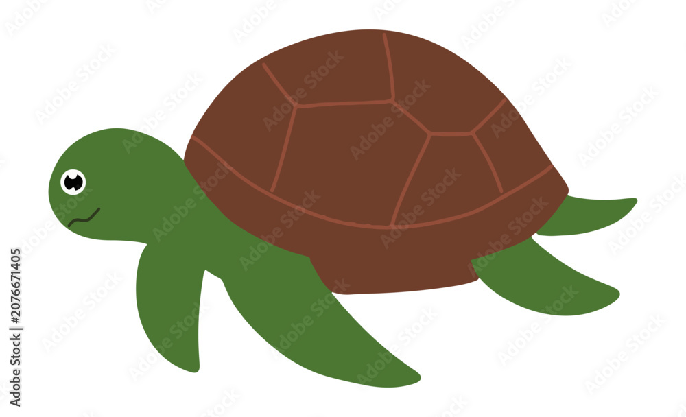 Fototapeta premium Kawaii turtle animal. vector illustration, Vector Clipart Design. Printable Download Pack.