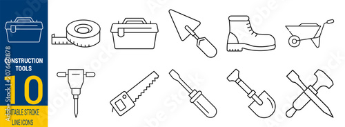 Essential Construction Tools Line Icons Collection Set