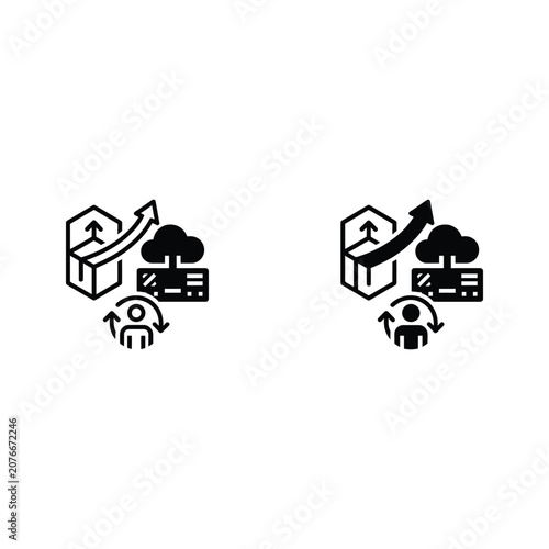 Proptech and ap tech support desk multitasking icons with people ap tech black and white