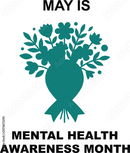 Mental health awareness month may teal ribbon floral graphic