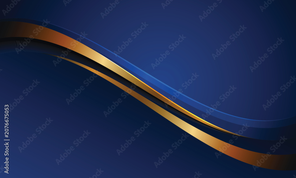 Obraz premium Abstract Blue Wave Background with Flowing Curved Lines Gold and Orange Accents Modern Business Vector Wallpaper Design Template Illustration Banner Texture Backdrop