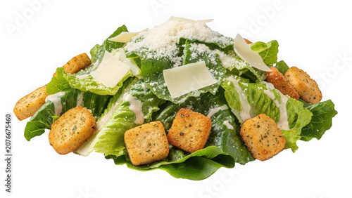 Fresh caesar salad with romaine lettuce, croutons, and parmesan cheese, isolated on transparent background