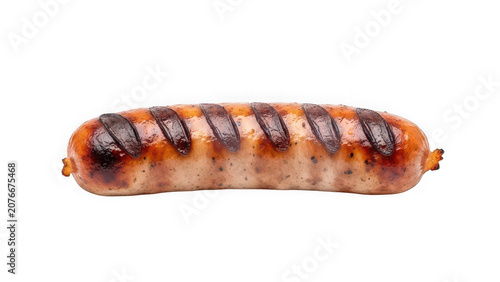 Grilled sausage with char marks isolated on transparent background