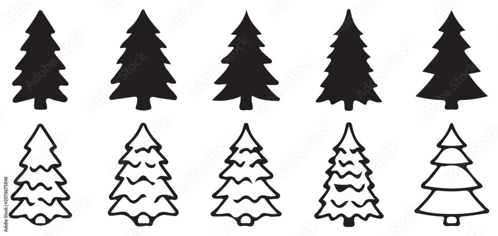 Obraz premium Collection of deciduous tree silhouettes for landscape and ecology design. vector illustration eps 10