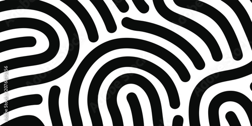 Seamless black and white pattern with organic lines and rounded shapes, abstract background design