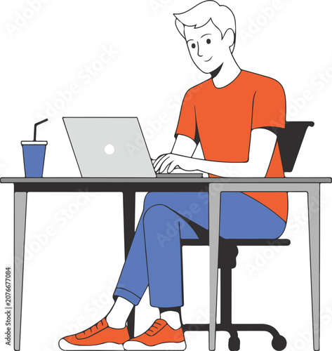 Focused Remote Worker Using Laptop At Home Office