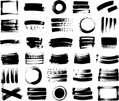 Black Brush Stroke Elements, Vector Graphic Set, 30 Abstract Shapes, Design Resources