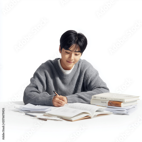 Male Student Studying at Desk, Education and Academic Success Concept