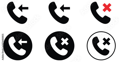 Fotografía Phone call icons set, incoming, outgoing, and missed call symbols for communication app interface, mobile user interface design, contact management, and modern telephony