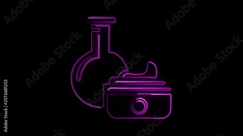 Neon line icon of cosmetic laboratory testing and skin care cream concept, isolated on black background.