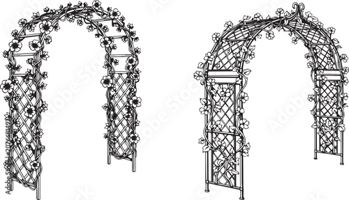 Εκτύπωση καμβά Elegant wrought iron trellis archways with greenery
