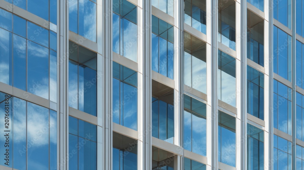 Obraz premium Modern building reflects blue sky