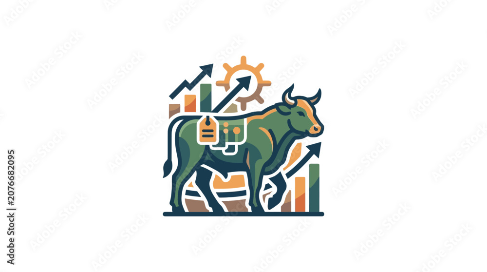 Фотография Green bull with upward arrows graph.