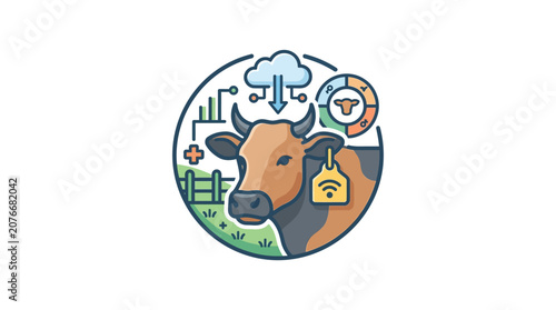 Tableau sur toile Brown Cow Head Illustration Closeup.