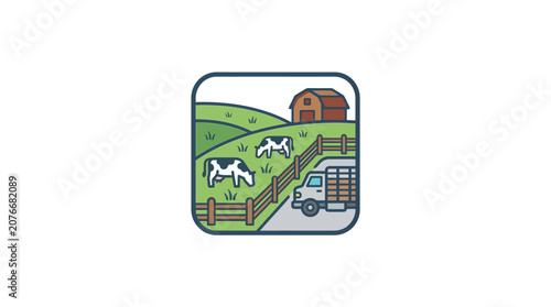 Canvas Print White horses in green field pasture.