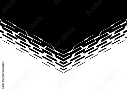 Smooth vector transition from black to white with geometric shapes. Arrow, pointer, pennant. Design element. Dynamic effect. Vector background in digital style for covers, advertising, packaging.