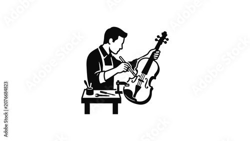 Violin Maker Crafting Musical Instrument