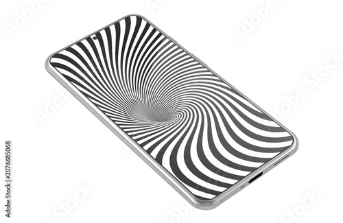 Tableau sur toile Smartphone with hypnotic spiral screen, representing doomscrolling, phone addict