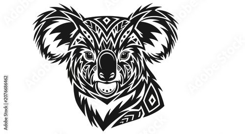 Tableau sur toile Stylized Koala Head Tribal Art Design Black and White Illustration