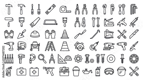 Cuadro en lienzo Comprehensive hand tool and construction icon set.