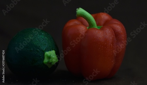 Fotografi Poivron rouge et courgette ronde de Nice