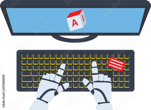 Billede på lærred Robot typing on a computer