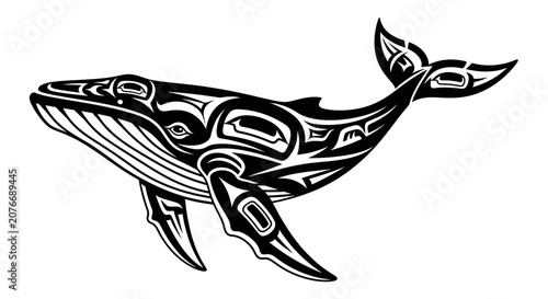 Stylized Orca Whale in Pacific Northwest Native American Art Style.