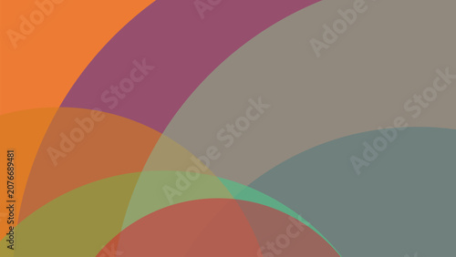 Abstract background, with overlapping circular, shapes in warm, orange, purple, grey, and green, creating, a layered and, soft visual composition effect