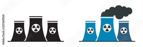 Quadro su tela nuclear power plant icon collection featuring reactor towers, atomic energy, rad