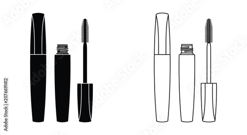 Fotografie Mascara tubes and wands black and white line art silhouette