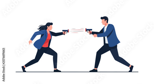 Photos Businessman and businesswoman with guns.