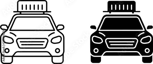 Bild auf Leinwand Car with roof rack icon set in linear and solid styles automobile transport tran