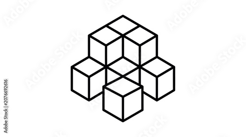 Bild auf Leinwand Isometric cluster of geometric 3D cubes outline graphic