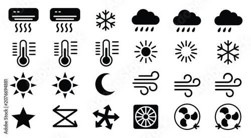 Quadro su tela Weather and climate control icon set, vector illustration featuring air conditio