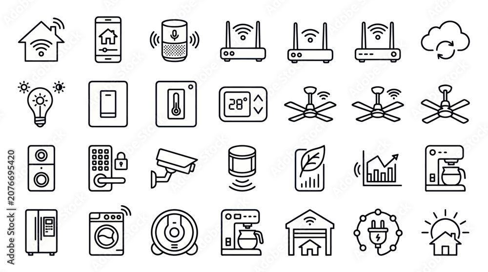Fototapeta premium Modern home automation and wireless device icon collection.