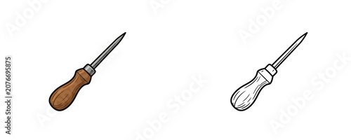 Εκτύπωση καμβά Cartoon shoemaker awl illustrations in flat color and black line styles used for