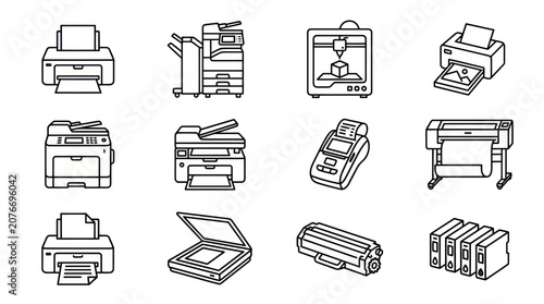 Office printer and imaging hardware icon set.