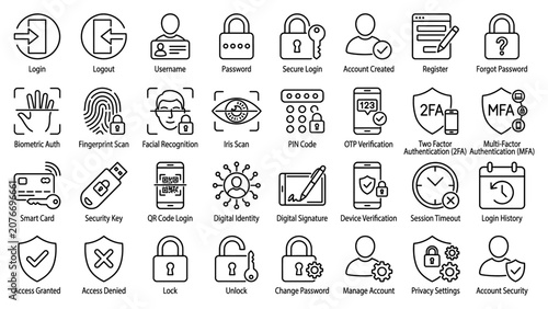 Authentication and Login Icon Set Continuous Line Art Vector_26