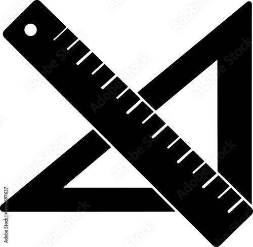 Geometric ruler and set square triangle tool icon for drafting and engineering
