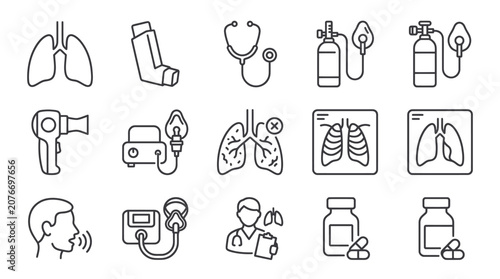 Fotografi Pulmonary medicine and oxygen therapy icon set