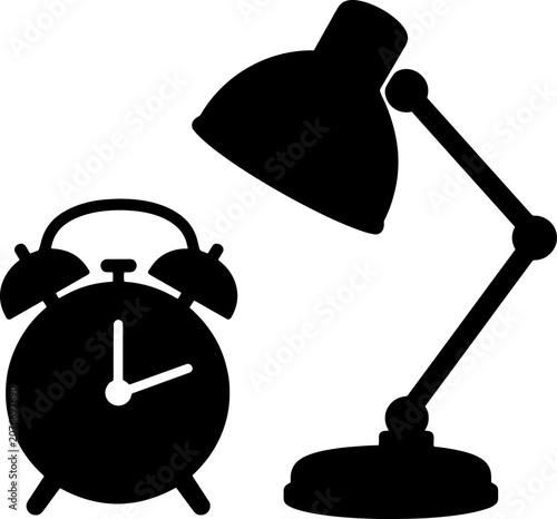 Alarm clock and desk lamp on transparent background home study and office elements