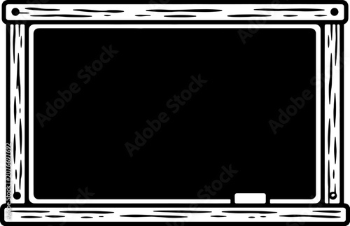 Blackboard or chalkboard in wooden frame with piece of chalk isolated on transparent background