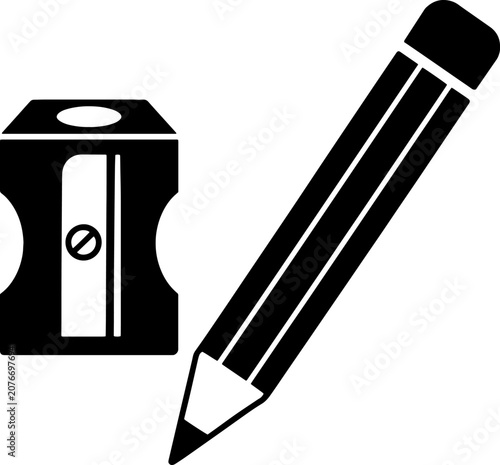 Pencil and sharpener icon set representing school supplies and writing utensils