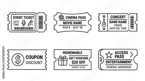 Set of coupon and discount voucher icons.