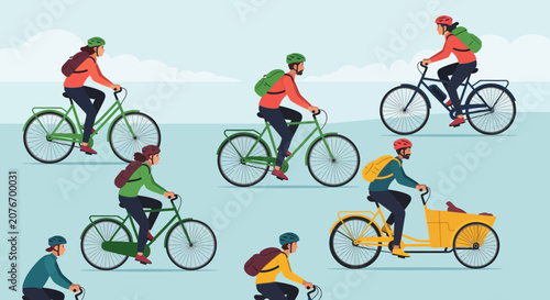 Diverse Group of People Cycling and Riding Bikes.