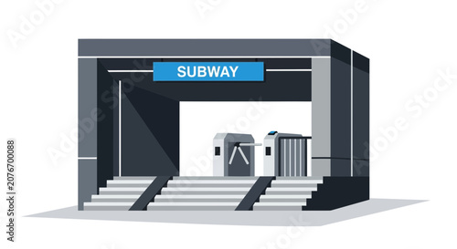 Schilderij op canvas Modern Subway Station Entrance with Turnstiles and Stairs.