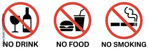 Cuadro en lienzo No eating drinking and smoking vector sign with prohibition symbol, safety warning, facility regulation, public restriction notice, and compliance graphic