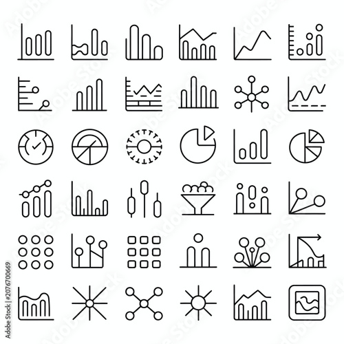 Analytics and Data Visualization Line Icons Set – Charts, Graphs, KPI Dashboard Outline
