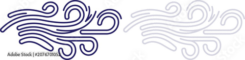 Bild auf Leinwand Strong wind gust waves icon representing blowing gale storm weather forecast vec